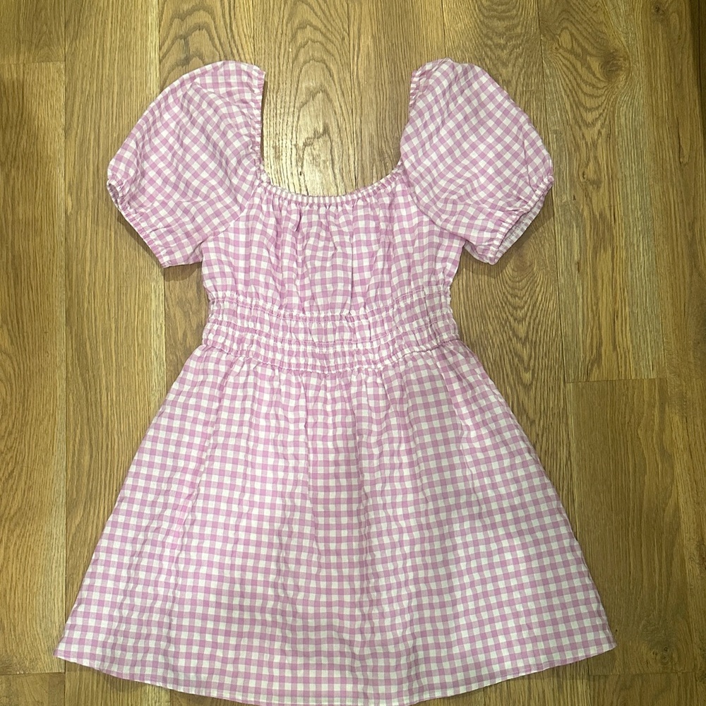bp lavender Gingham Puff-Sleeve Dress